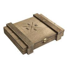 Alec Bradley Cigars Black Market Torpedo 22Ct. Box, image showing a closed wooden cigar box with a rustic finish and a gold latch.