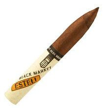 Alec Bradley Cigars Black Market Esteli Robusto 24Ct. Box, close-up of a single cigar showcasing the band and tapered tip