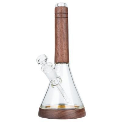 Marley Natural Glass & Walnut Water Pipe, clear glass water pipe with a wooden walnut accents on the mouthpiece and base.