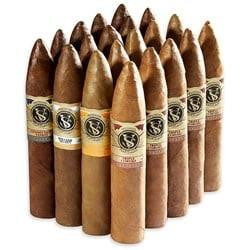 Victor Sinclair Fat Torpedo Sampler 20 Cigar, group of 20 cigars arranged upright showcasing their torpedo shape and brown wrappers.