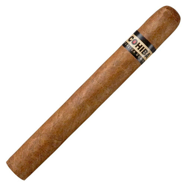 Cohiba Dominican Crystal Corona Cigars 20Ct. Box, a single cigar with a brown wrapper and a black and white band displaying the Cohiba logo.
