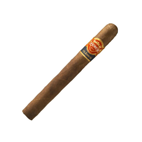 Punch Classic Punch Lonsdale Cigars 25Ct. Box, a single cigar with a band reading 'Punch', positioned diagonally against a white background.