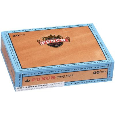 Punch Gran Puro Nicaragua Toro Cigars 20Ct. Box, wooden cigar box with Punch logo and blue border detailing.
