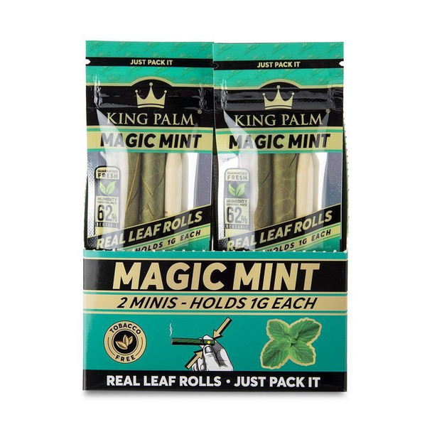 Product King Palm Wraps King Palm Minis Rolls Magic Mint 20Ct/2, image of two packs of mini leaves with mint flavor in teal and black packaging.