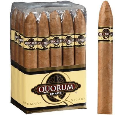 Quorum Shade Torpedo Cigars 20 Ct. Bundle, pack of handmade cigars with the company's branding, featuring a torpedo shape and natural tobacco color.