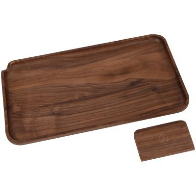 Marley Natural Black Walnut Wood Large Rolling Tray, wooden rolling tray with smooth finish and raised edges.