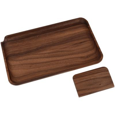 Marley Natural Black Walnut Wood Small Rolling Tray, wooden rectangular tray with a smooth finish and slightly raised edges.