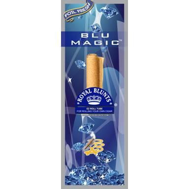 Royal Blunts EZ Roll Blue Magic Wraps Tubes, blue packaging with image of a rolled wrap and diamond graphics.