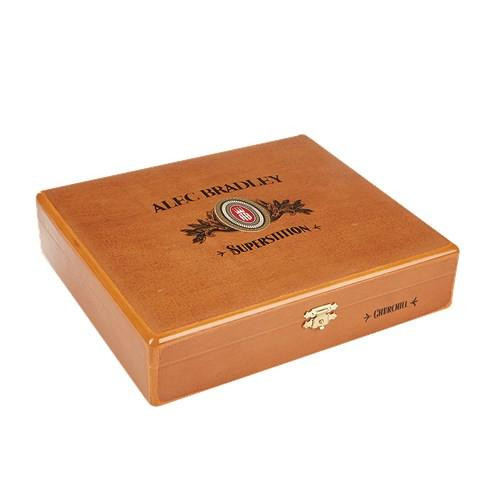 Alec Bradley Superstition Churchill Cigars 20Ct. Box, wooden cigar box with Alec Bradley Superstition branding and gold latch