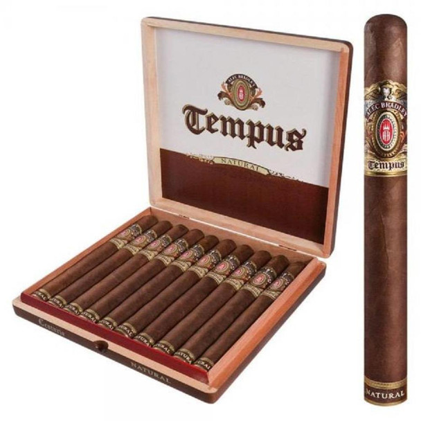 Alec Bradley Tempus Centuria Cigars 24Ct. Box, a set of premium cigars arranged in an open wooden box with a single cigar displayed beside it.