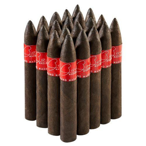 Bahia Maduro No. 2 Torpedo Cigars Pack of 20, display of dark Maduro cigars with red bands, ideal for cigar enthusiasts.