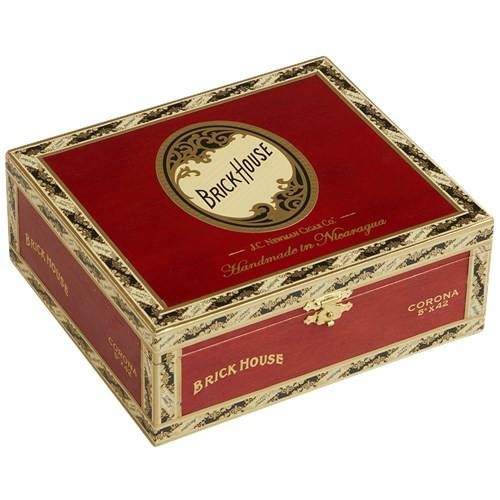 Brick House Corona Cigars 25Ct. Box, luxury cigar packaging with a classic wooden design and gold accents.