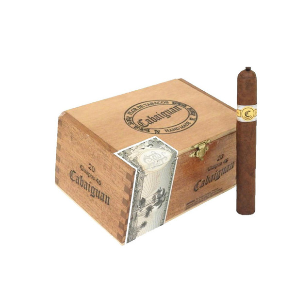 Cabaiguan by Tatuaje Guapos Toro Grande Cigars 20Ct. Box, wooden cigar box with branding and a single cigar standing upright beside it.