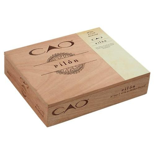 CAO Pilon Toro Cigars 20Ct. Box-Pressed, wooden cigar box with CAO logo and Pilon branding on lid.