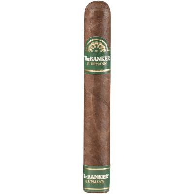 Altadis H. Upmann The Banker Cigars Gift Set With Flask 5 Ct Box, image of a single H. Upmann The Banker cigar with branded label.