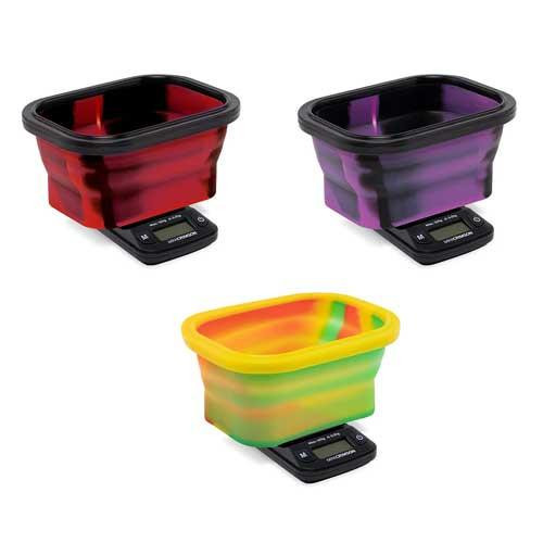 TRUWEIGH MINI CRIMSON COLLAPSIBLE BOWL SCALE, colorful collapsible bowls with digital scales for precise weighing.