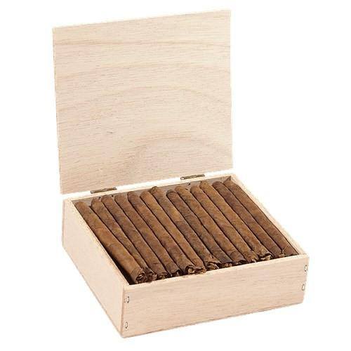 Wilde Cigars Minis 50Ct. Box, an open wooden box containing fifty mini cigars neatly arranged inside.