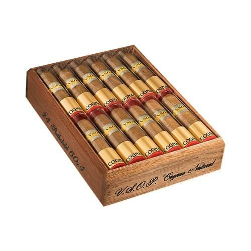 VSOP Cognac Natural Cigars, a wooden box containing ten cigars wrapped in bands labeled VSOP Cognac