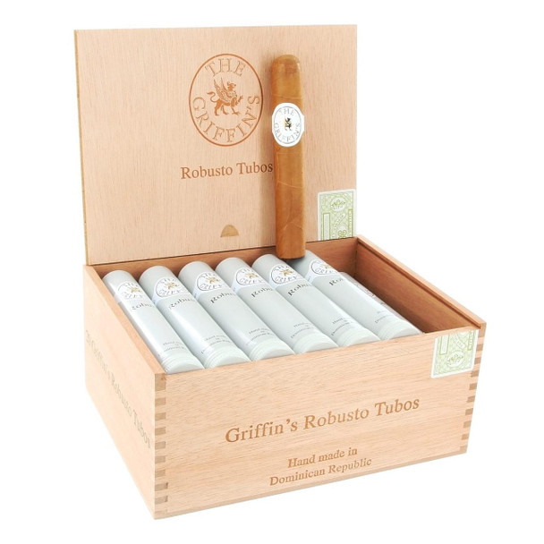 The Griffin's Cigars, a wooden box containing six handmade cigars and a lighter.
