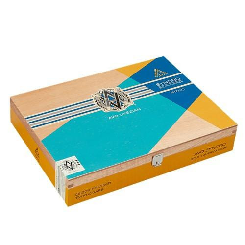AVO Syncro Ritmo Toro Cigar 20ct. Box, wooden box with colorful geometric design and the AVO logo on the lid.