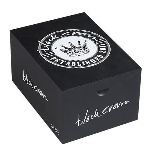 Black Crown Toro Cigars 20Ct. Box, black cigar box with the Black Crown logo and signature, designed for storing and displaying cigars.