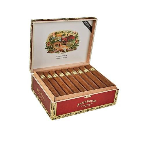 Brick House Mighty Mighty Cigars 25Ct. Box, open display of 25 cigars with gold bands in a decorative box.