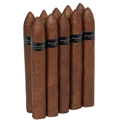 Cu-Avana Punisher Torpedo Cigars 10Ct. Pack, premium brown cigars standing upright in a row with black bands around each.