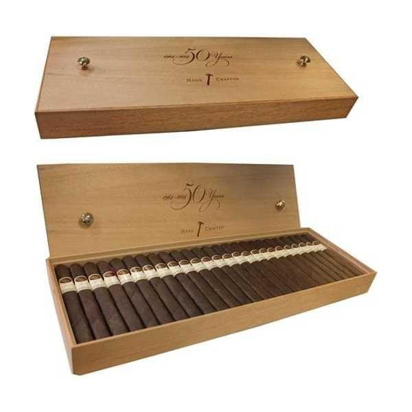 Padron 50th Anniversary Refill No. 7 Natural Cigars 50ct. Box, wooden cigar box with open lid showing cigars inside.