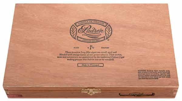 Padron 1964 Anniversary Series Imperiales Maduro Cigars 25Ct. Box, wooden cigar box with Padron logo and product details printed on the top.