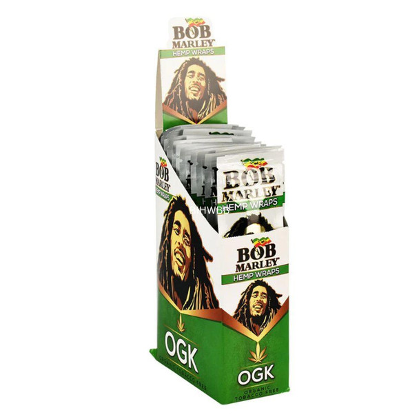 BOB Marley Papers Bob Marley Hemp Wraps 25/2Ct, product image showing a box of hemp wraps with a picture of Bob Marley on the packaging.
