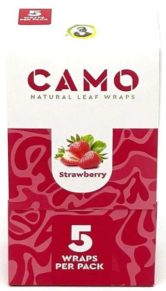 CAMO Natural Leaf Wraps Strawberry 25/5, product packaging with strawberries illustration and branding.