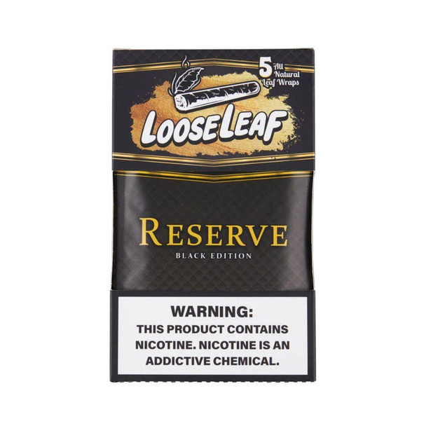Loose Leaf Premium Whole Leaf 8 Packs of 5, black edition cigarette tobacco pack with warning label and leaf illustration