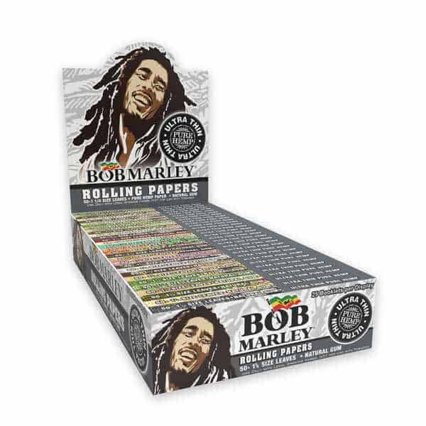BOB Marley Papers, display of ultra thin cigarette rolling papers with Bob Marley illustration on the packaging