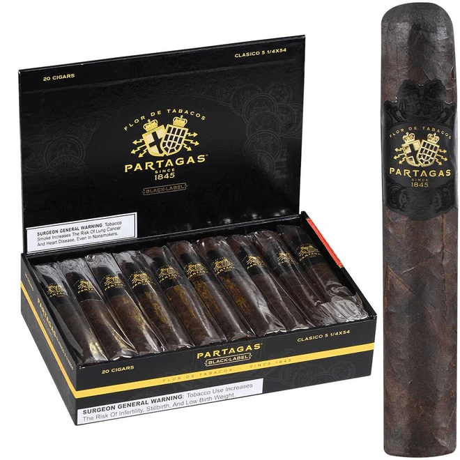 Partagas Cigars Black Label Clasico 20 Ct. Box 5.25X54