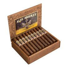 Alec Bradley Cigars Magic Toast Gordo 20 Count Box, open box displaying 20 cigars with gold and black bands inside a wooden cigar box.