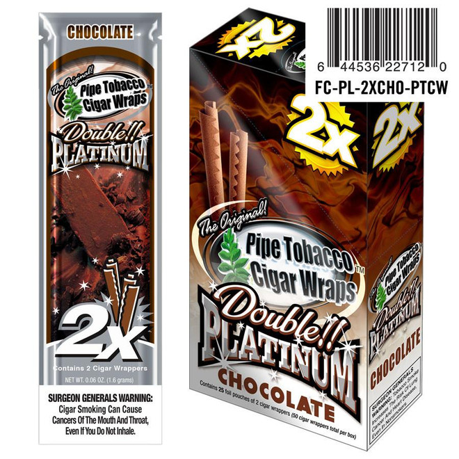 National Almond Honey Double Platinum Blunt Wraps Chocolate, packaging images showing chocolate flavored cigar wraps and a barcode.