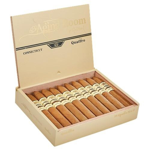 Altadis Aging Room Quattro Connecticut Maestro Cigars 20Ct. Box, open box showing neatly arranged cigars with white and gold bands.