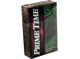 Prime Time Little Cigars Chocolate Mint, picture of a box of Prime Time Little Cigars Chocolate Mint with green and black packaging.