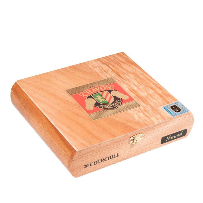 Chavon Natural Churchill Cigars 20Ct. Box, wooden cigar box with a Chavon logo and label on the lid.