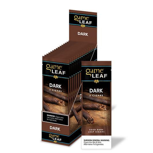 Swedish Match Game Leaf Cigars Dark 15/2, open display box with individually wrapped dark leaf cigars inside.
