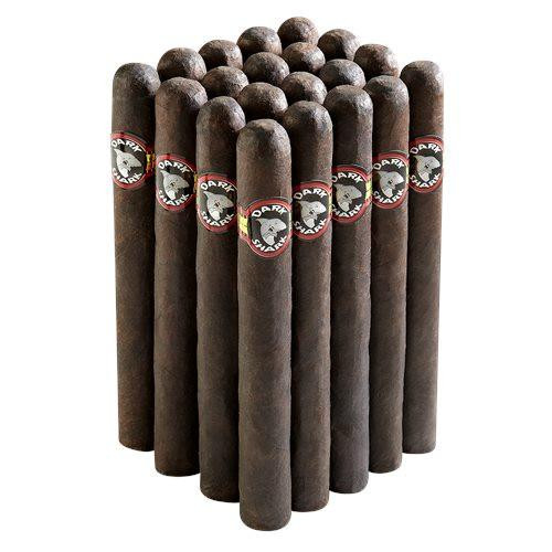 Dark Shark Gordo Cigars 20Ct. Pack, a bundle of 20 dark-colored cigars with round caps and a black, red, and white label featuring a shark logo.