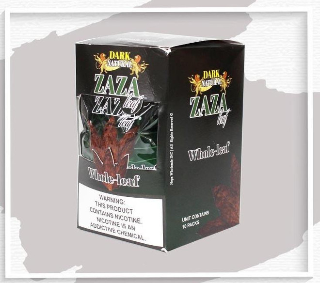 Zaza Dark Natural 10Ct Whole Leaf Wrap, black box packaging with product name and warning label.