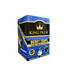 King Palm Wraps Slim Berry Terps 20Pk, a blue and black box with a gold crown logo, featuring images of berries and explaining the product's features such as being tobacco free, terpene infused, and containing 2 Slim wraps that hold 1.5 grams each.