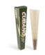 Vibes Rolling Paper Vibes Cubano King Size Organic Hemp Cone Display 24ct, green box with gold lettering and an unrolled hemp cone with tobacco inside.