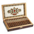 Ashton Cigars Ashton Symmetry Robusto Cigars 25Ct. Box, open wooden cigar box displaying neatly arranged cigars with decorative bands.