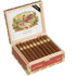 Brick House Corona Cigars 25CT Box, open cigar box with 25 premium cigars inside and vibrant colorful label on the lid featuring a house and tropical scenery.