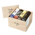 NUB Tubo Sampler Box 12 Cigars, wooden box containing four different cigars with various colorful and patterned cigar wraps inside.
