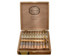 Aganorsa Leaf Connecticut Robusto Cigars 20Ct. Box, wooden box open showing 20 cigars wrapped in cellophane with a leather strap for sealing.
