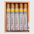 CLE Connecticut 550 Cigars 25Ct. Box, five cigars wrapped in silver and gold bands inside a wooden cigar box.