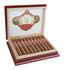 Victor Sinclair 20th Anniversary Cigars, open wooden box with 12 cigars and a decorative logo on the inside lid.